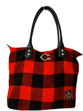 Borsa a tracolla C. Wonder borsa nera bufalo rosso plaid oro hardware manico nero #17589