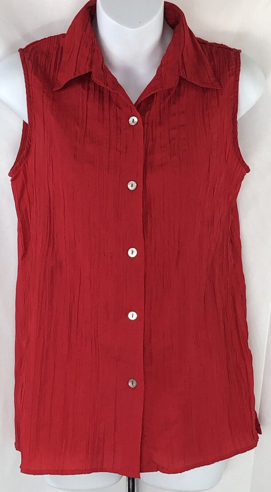 White Stag Red Button-Up Collar Sleeveless Crepe Office Top