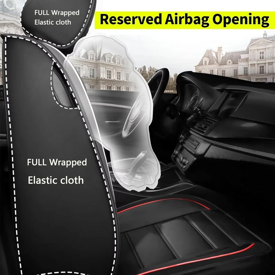 For Nissan Kicks 2018-2024 Car 5 Seat Covers Cushion Set Fuax Leather Red Lines - Изображение 3 из 4