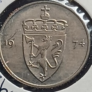 1974 50 Øre Norway AU Big Shield World Coin 