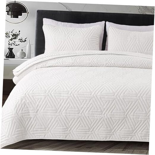 Soft Queen Size Quilt Set for All Seasons, 3-Piece Ultrasonic Geometric