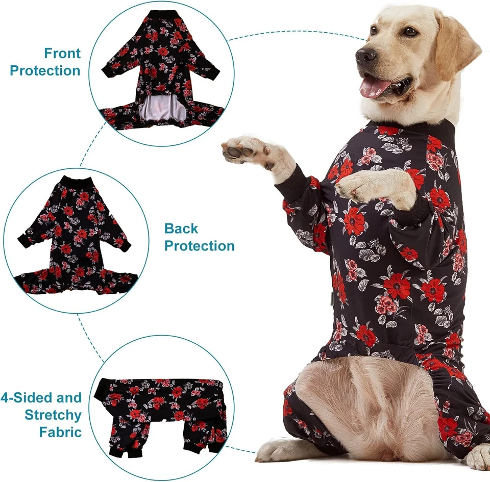 LovinPet Pet Pijama Ropa Floral Azul Marino Estampado Elástico Pullover para Perro Grande Foto 3 de 4