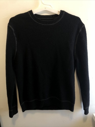 Express Sweater Mens Large 100% Lambs Wool Long Sleeve Dark Blue - Picture 2 of 7