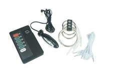 Shock Set Chastity Device Cage Plug Ball Stretcher Ring E-Stim Male