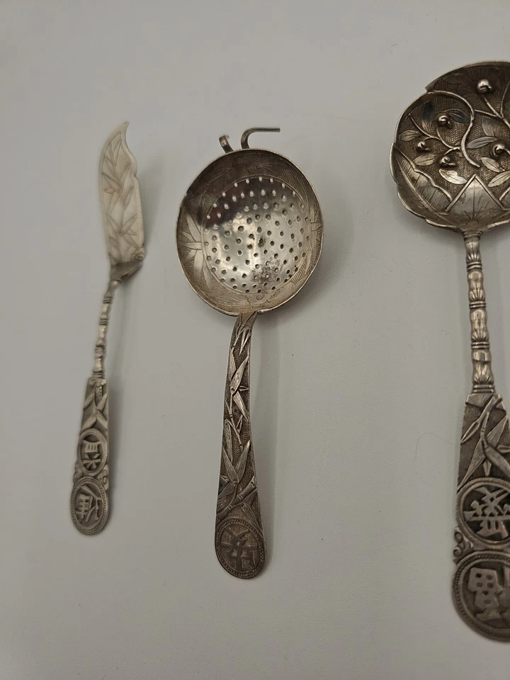 CUCHILLO COLADOR DE TÉ CHINO PLATA CUCHARA 950 Plata Foto 4 de 4