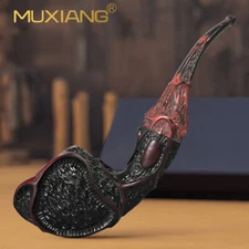 MUXIANG Rustic Briar Freehand Pipe Sandblasted Wood Tobacco Pipe Vulcanite Stem