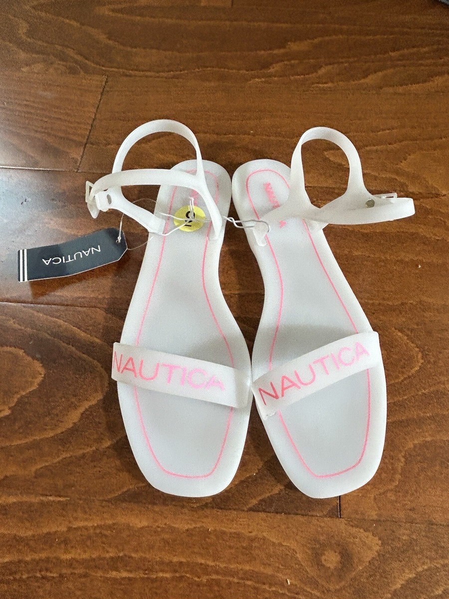 Nautica Womens White Pink Flat Strappy Jelly Sandals Shoes NWT