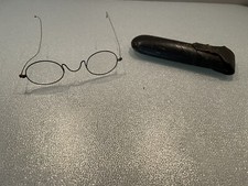 Antique Wire Rim Glasses/Spectacles c1800  s Orig. Leather 5 inch Case