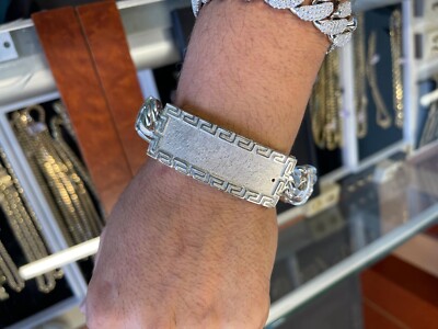 925 Sterling Silver Bar Chino Link Bracelet Versace Frame 184g