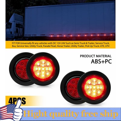 4pc 2.5 Inch DOT Round Red LED Trailer Side Marker Lights with Grommet Truck Y