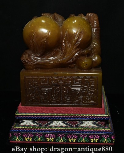 6'' Old Chinese Dynasty Shoushan Stone Fengshui Fu Shou Peach Seal Stamp Signet - Picture 2 of 17