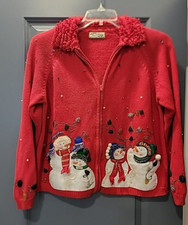 Vintage Heirloom Collectibles UGLY Christmas Sweater Woman's Cardigan Snowman