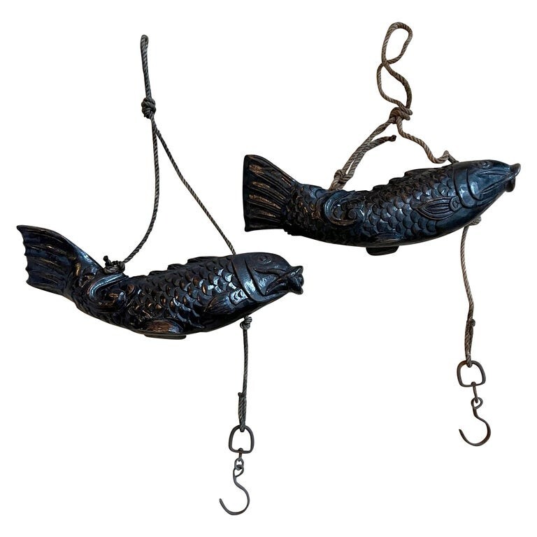 Near Pair of Japanese Jizai Kagi Wood Koi Folk Art Sculptures | eBay