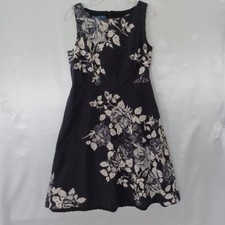 RSVP By Talbots Dress Womens 8 Floral Pattern Black Midi Dress