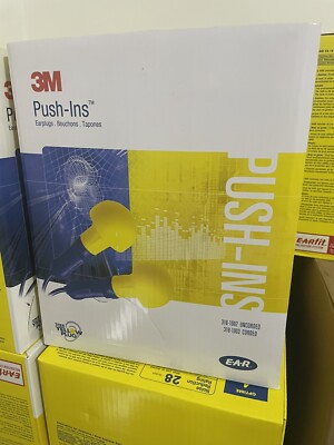 3M E-A-R Push-Ins corded Earplugs, Poly Bag, 318-1002 (Box of 200 Pairs ...