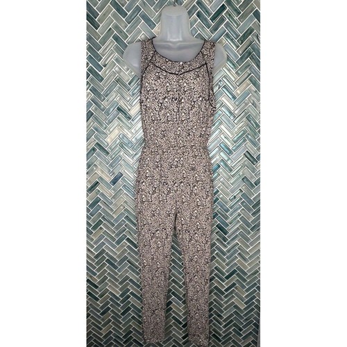 LUCKY BRAND CREAM NAVY BLUE DITSY FLORAL LONG SKINNY LEG ROMPER JUMPSUIT BOHO S