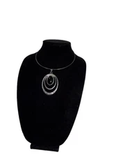 Torc Necklace Silver Tone  With   Black  Pendent