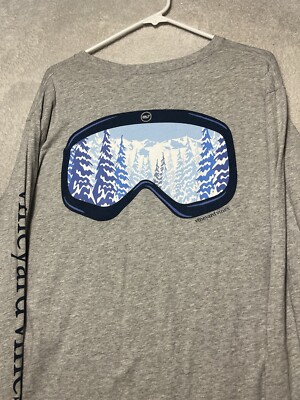 Vineyard Vines Men's Large Ski Goggles Pocket Skiing Shirt Gray Tee  Long Sleeve