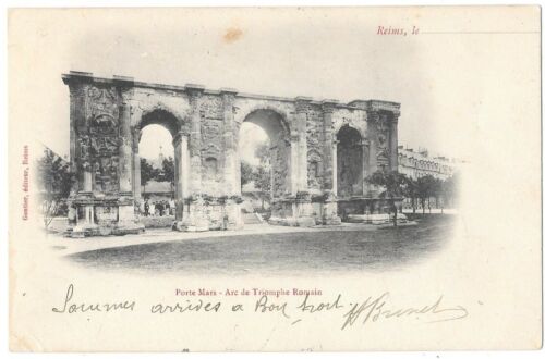 REIMS 51 Porte Mars Arc de triomphe CPA précurseur écrite à Melle Oger en 1904