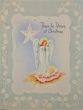 Christmas Card Vintage Angel Baby Jesus Manger Star Religious Embossed Die Cut