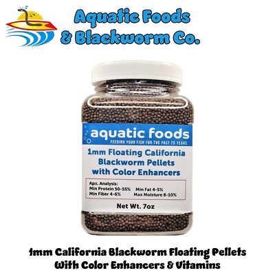 1 mm FLOATING California Blackworm Pellets with Color Enhancers & Vitamins. JAR