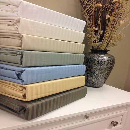 1500 Thread Count 100% Egyptian Cotton Stripe Bed Sheet Set 15 COLORS / 6 SIZES - Afbeelding 1 van 16