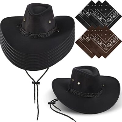 12 Pieces Cowboy Hats and Bandanas Bulk Cowboy Cowgirl Hats