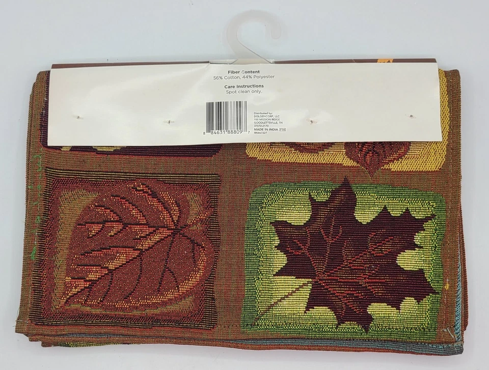 Tapestry Table Runner Perfect Harvest Thanksgiving Fall Leaves 13x68 Country NOS - Image 2 of 4