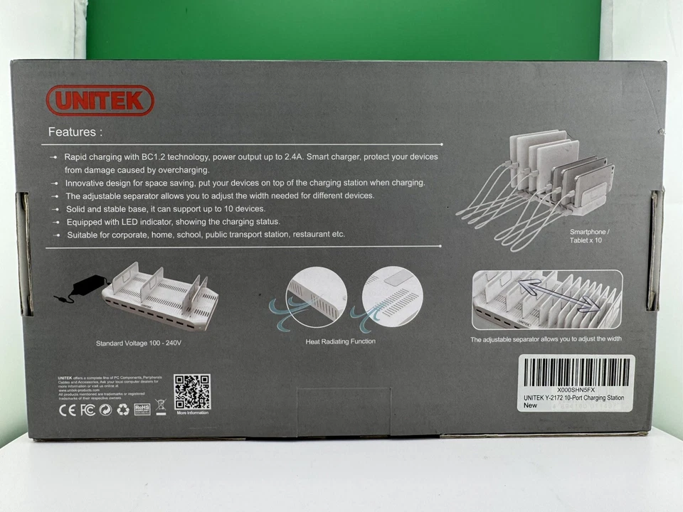 Estación Dispositivo de Carga Inteligente USB Unitek 96w 10 Puertos, NUEVA, ¡ENVÍO GRATUITO! Foto 4 de 4