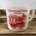 Vintage White Milk Glass with Red Print Wisconsin Dells Jaws of the Dells
