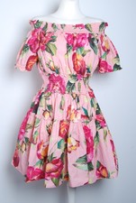 Dolce&Gabbana Women Pink Dress Cotton Floral Print Off Shoulder Mini A-Line Sz S