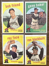 (4) 1959 Topps PITTSBURGH PIRATES Team Vintage Baseball Card Lot Set