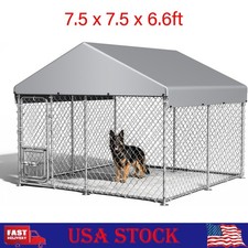 7.5x7.5x6.6ft Large Dog Kennel Outdoor w/Roof, Heavy Duty Pet Fence Enclosure
