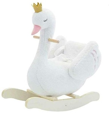  - Plush Rocking Horse Wooden, Swan Rocker, Baby Riding Animal Kid Ride White
