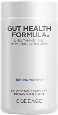 Codeage Gut Health Supplements Vegan Formula - L Glutamine, Zinc, Turkey Tail Mu