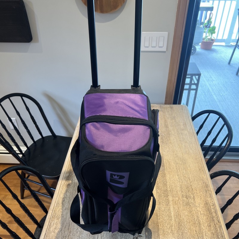 Brunswick Double Roller 2 Bowling Ball Bag Rolling Wheels w/ Handle Purple/black