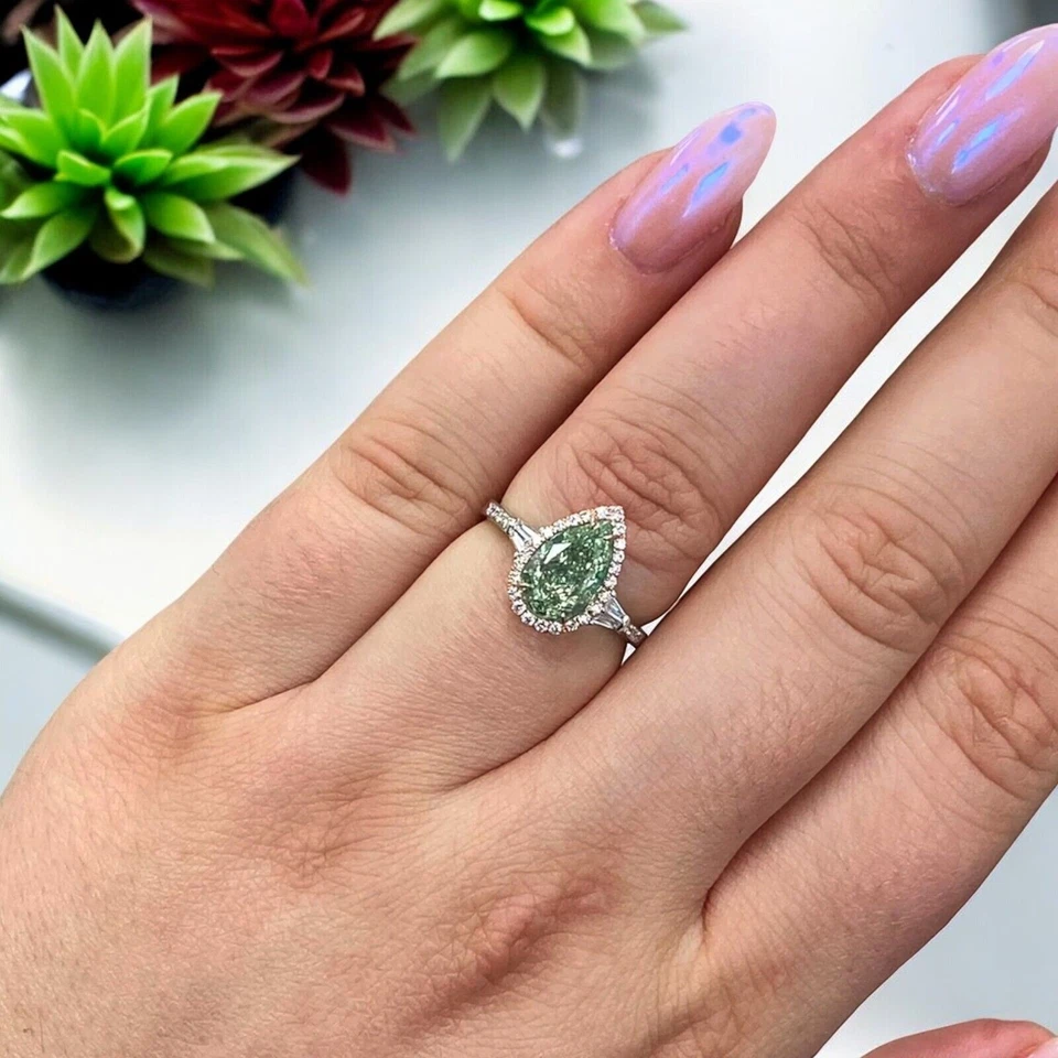 Wedding Ring 2.40 Ct IGI Lab Grown Fancy Deep Green Diamond Solid 18K White Gold - Image 4 of 4