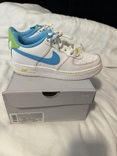 Nike Air Force 1 LV8 BG White Baltic Blue Action Green Boys Sneaker 5.5Y