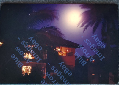 1946 35mm Slide Moonlight Exposure Over Residential Home Honolulu Hawaii #10833