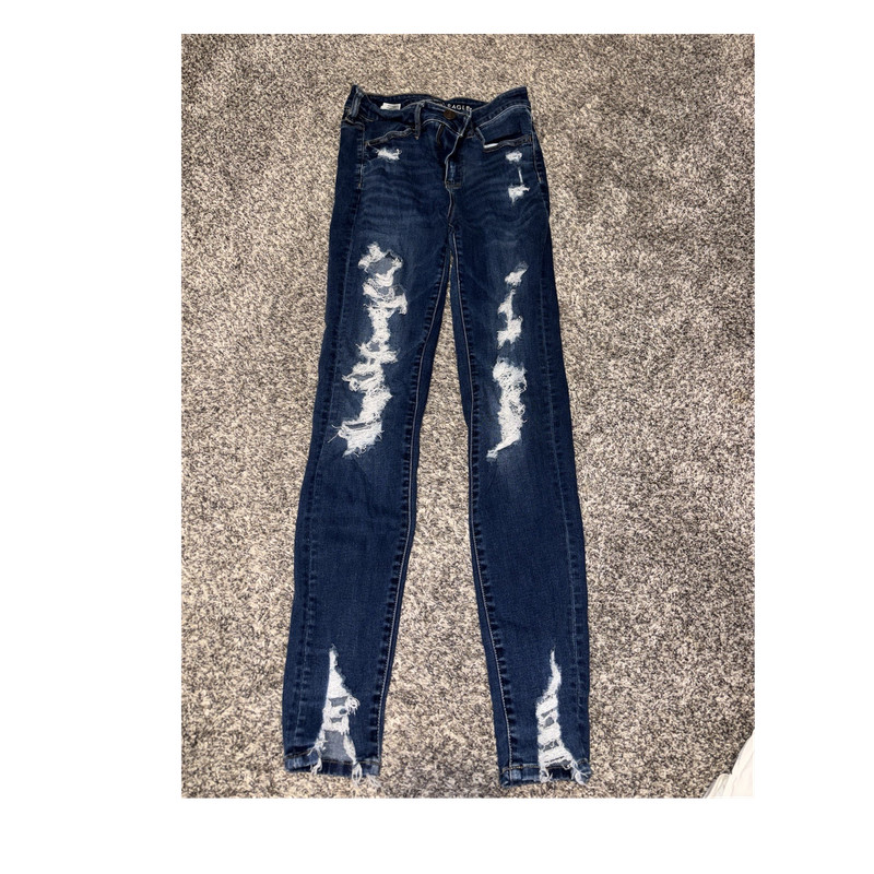 American Eagle Outfitters High Rise Stretch Distressed Blue Denim Jegging Jeans