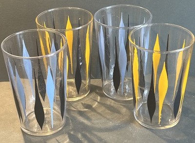 Vintage Mid Century Modern Atomic Arrow Dart geometrisches Trinkglas x 4