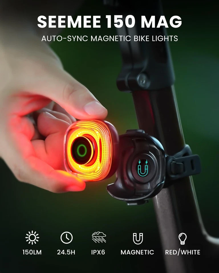 Luces traseras magnéticas para bicicleta Magicshine SEEMEE 150 MAG, luz FTR recargable USB-C Foto 2 de 4