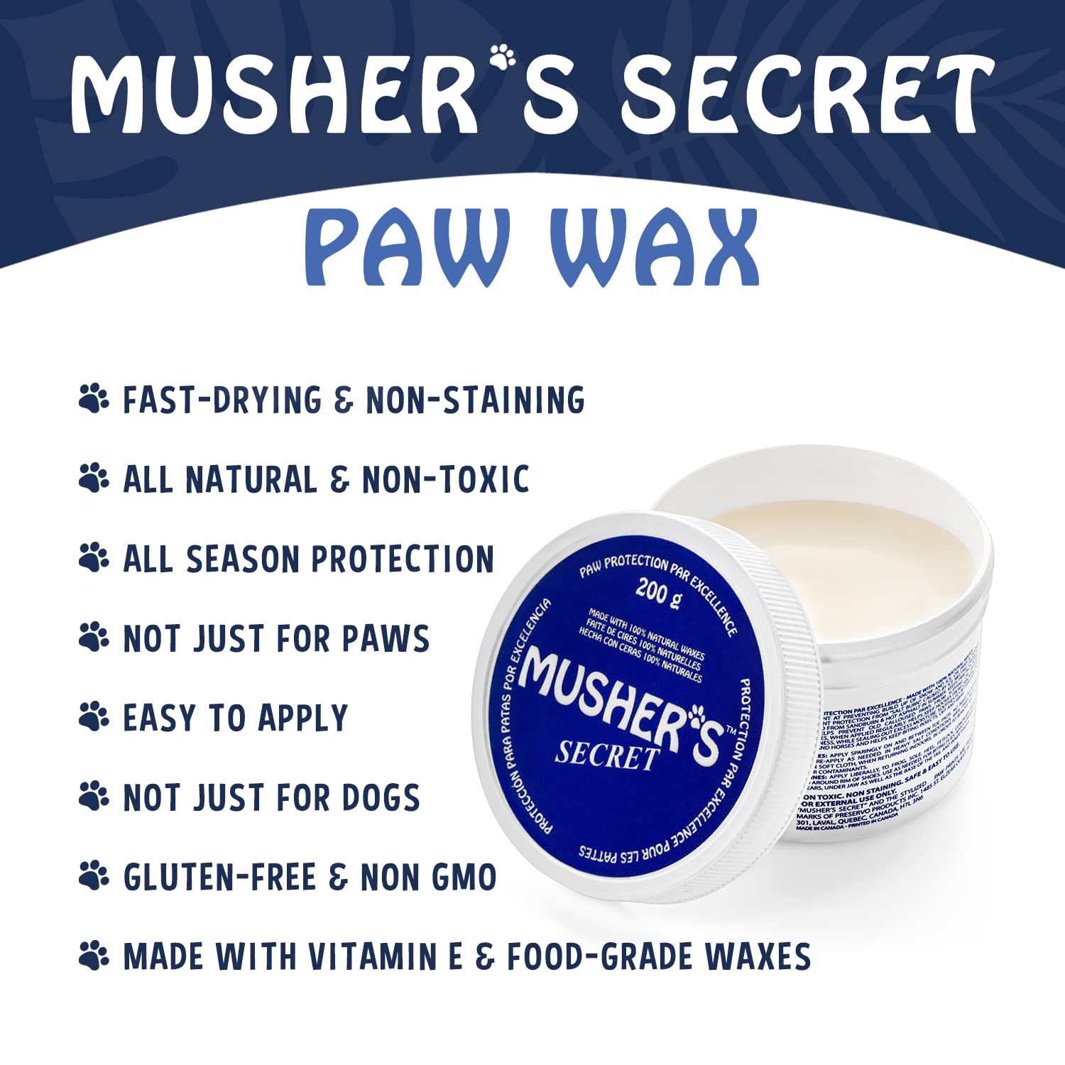 Musher’s Secret Dog Paw Wax 200g – Natural Paw Balm for Dogs with Vitamin E –...