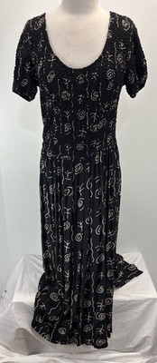 Vtg Pipe Dreams Maxi Dress Women s L Black Smocked 90s Palm Springs USA