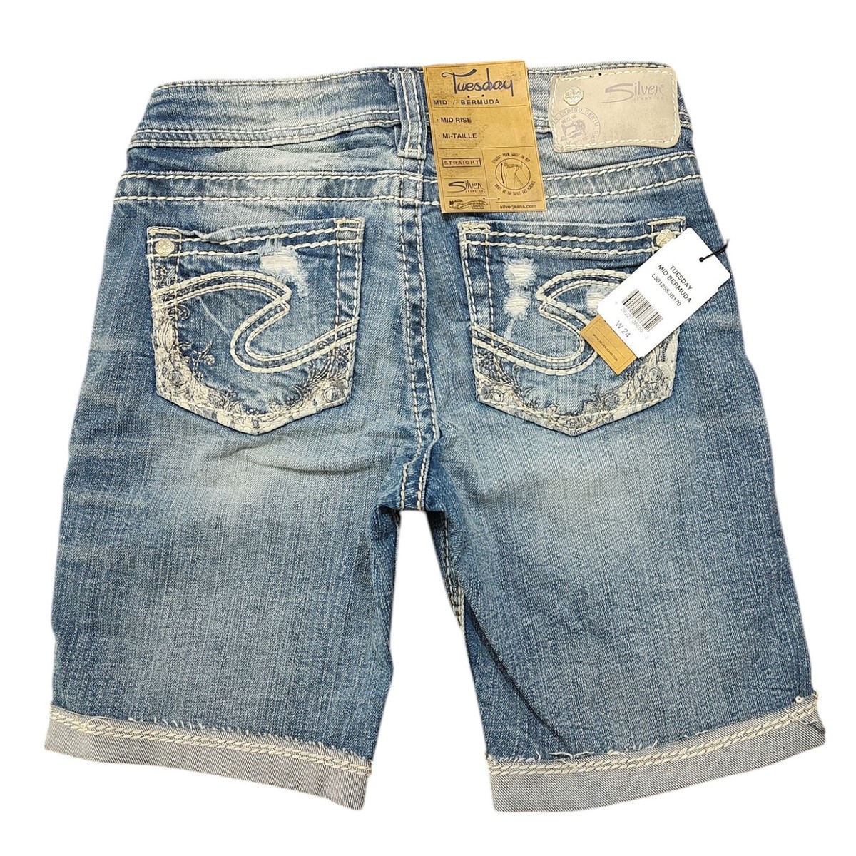 Nwt Silver Tuesday Mid Rise Bermuda Stretch Denim Shorts Women's