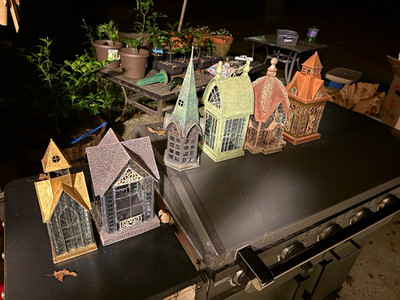 Echo Valley Architectural Lanterns Lot of 6 Metal Glass Village Houses Rare