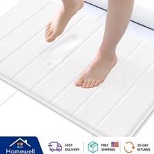 Machine Washable Bath Mat - 24" x 16" Quick Dry Memory Foam White Rug
