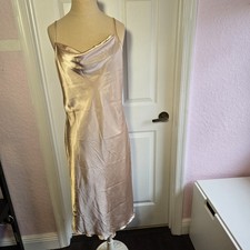 Bebe Gold Satin Cowl Neck Midi Dress Size M Bodycon M Vintage Party Usa