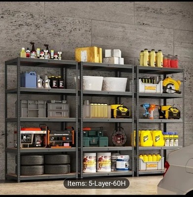 Heavy Duty Adjustable 5 Tier Metal Storage Shelf 453-59 KG Capacity Per Level 