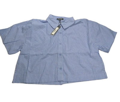 #ad Steve Madden TULA TOP Vintage Blue Striped Collared Size L NEW $59 BP104544 $44.98